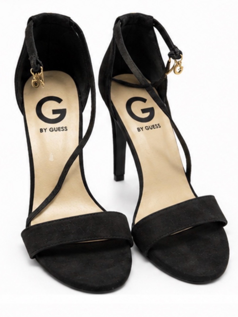 G by GUESS Black Suede Ankle-Strap Stiletto Sandals 8.5